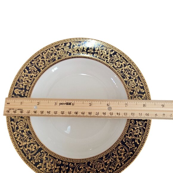 4 Sango Aristocrat Cobalt Soup Bowl 8" Japan gold scrolls bold blue rim scrollwo - Picture 6 of 9